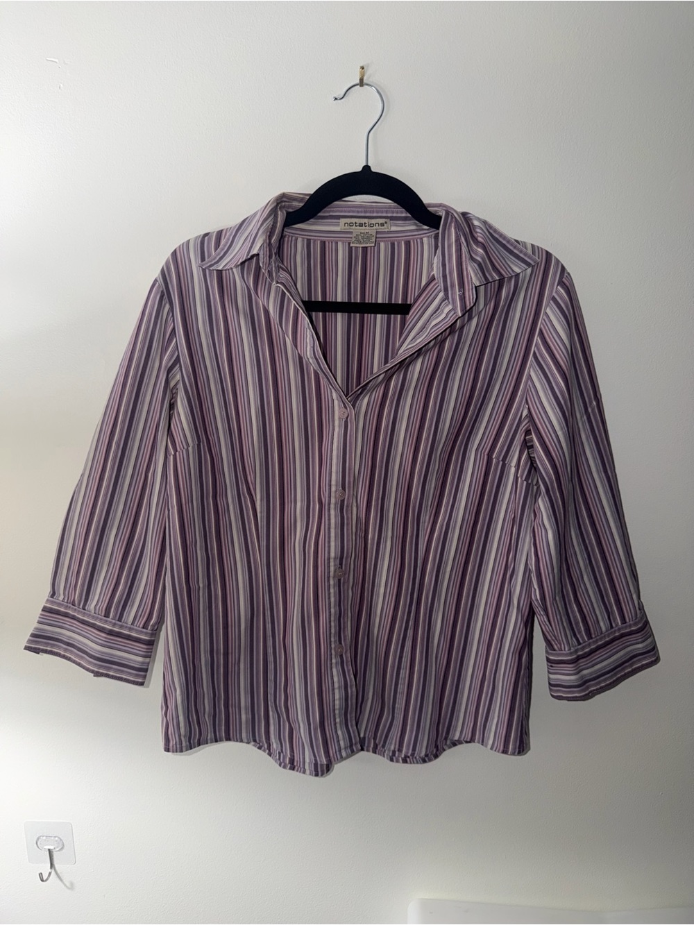 Notations Purple and White Striped Button-Down Shirt